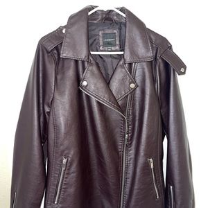 Burgundy Faux Leather Moto Jacket